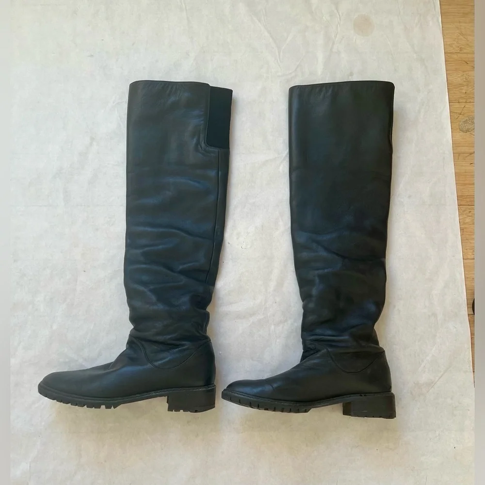 Stuart Weitzman Over the knee Boots Black Leather Pull On Round Toe Size 8.5 M